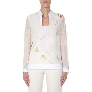 Tory Burch Handkerchief Embroidered Tunic Floral Print Split Neck Top Size 2